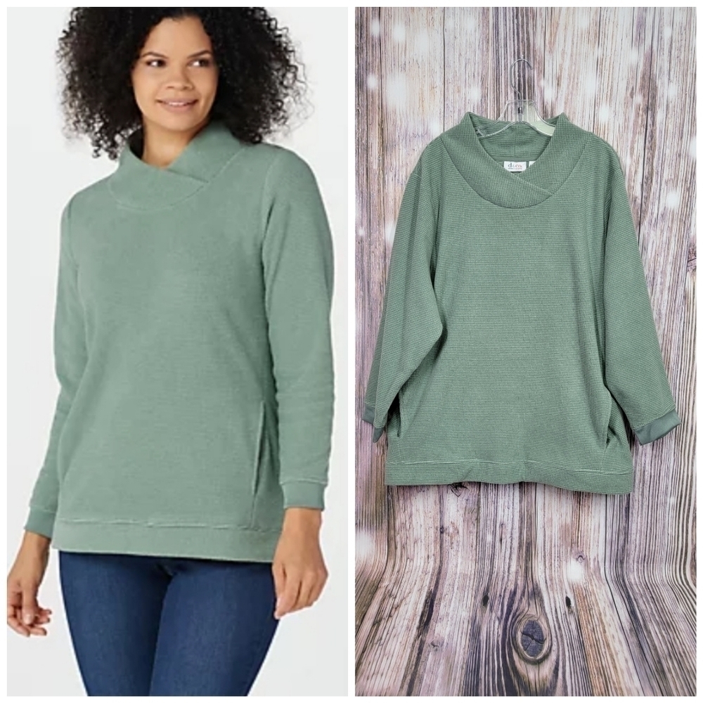 Denim & Co Chenille Fleece Tunic With Crossover Neck Sweater